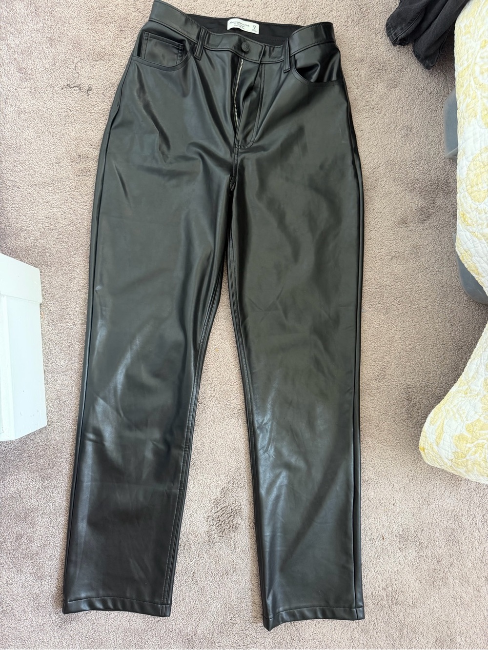 Abercrombie & Fitch Black Faux Leather Straight-Leg Pants